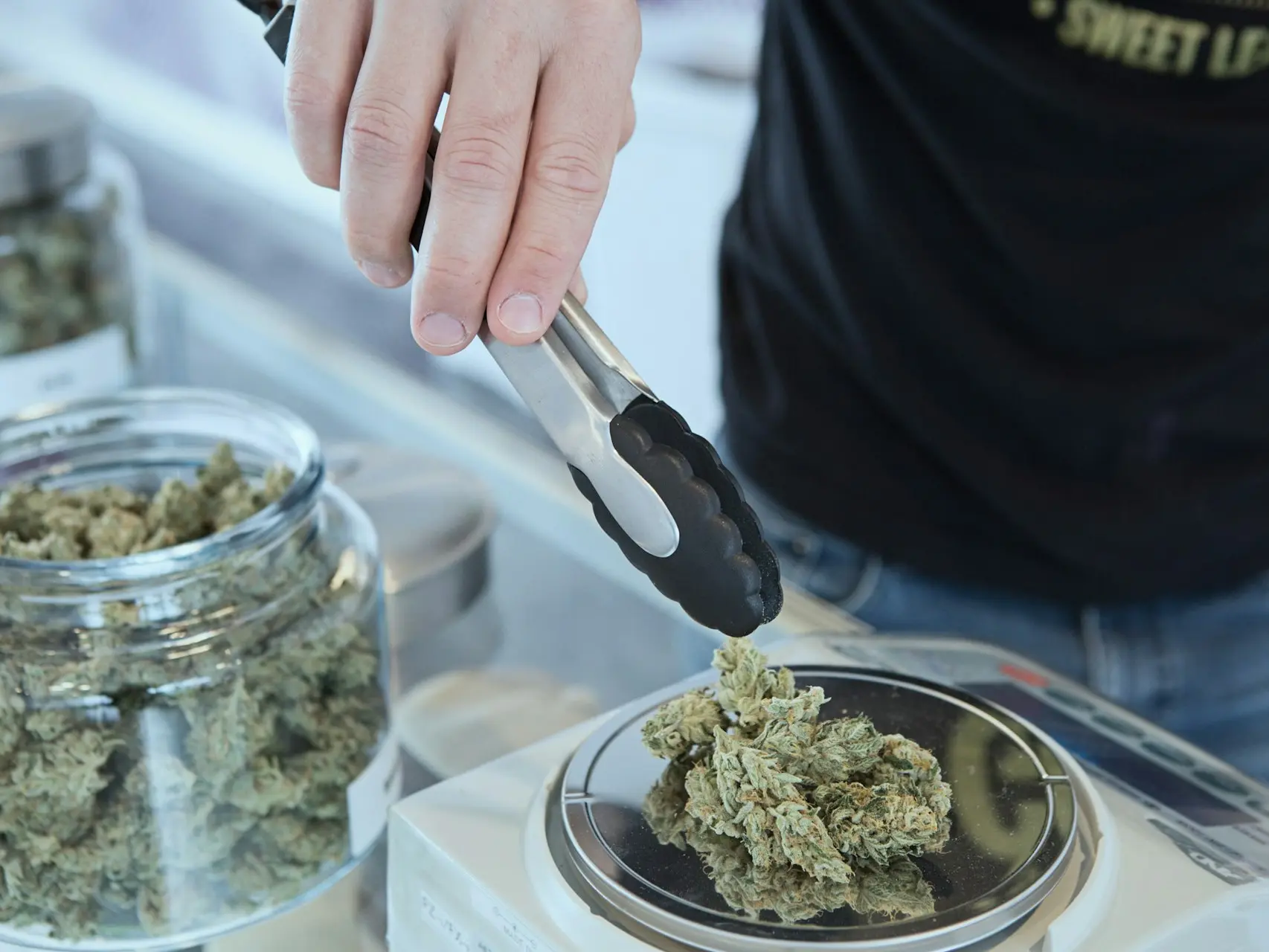 person holding grey tongs and kush